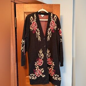 J. Jill Black Floral Cardigan